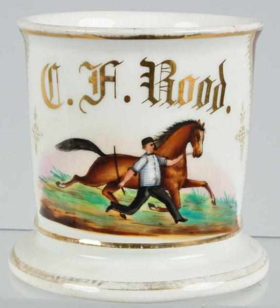 Appraisal: Horse Trainer Shaving Mug Description Beautiful image of man running