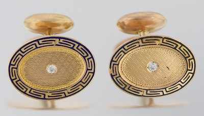 Appraisal: A Pair of Diamond and Enamel Cufflinks k yellow gold