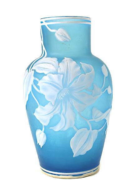 Appraisal: An English blue cameo glass vase blue ground overlaid in