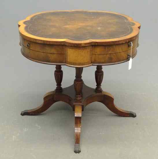 Appraisal: Leather top drum table Top '' Diameter '' Ht