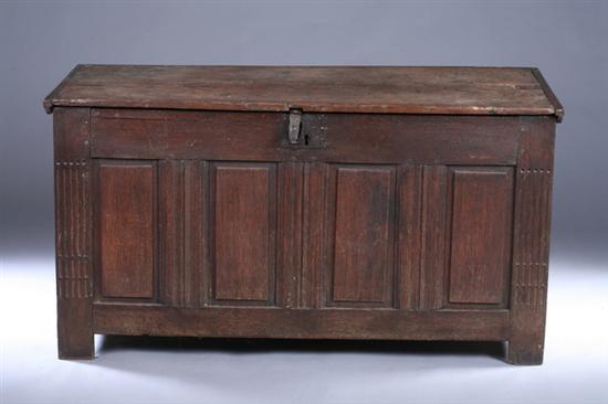 Appraisal: ENGLISH OAK PANELLED DOWER CHEST Early th century with forged