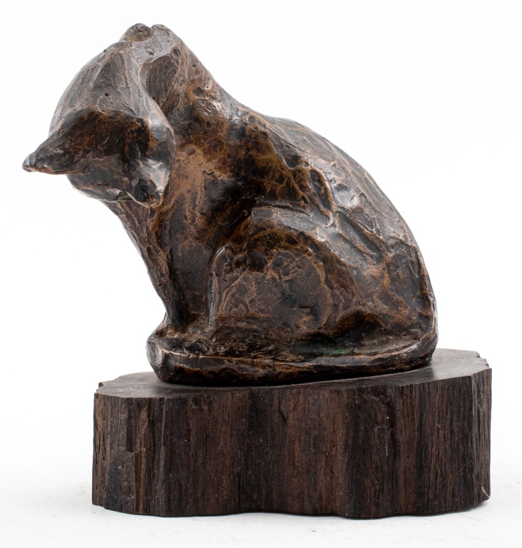 Appraisal: EUROPEAN ANIMALIER BRONZE CAT SCULPTURE European animalier patinated bronze sculpture