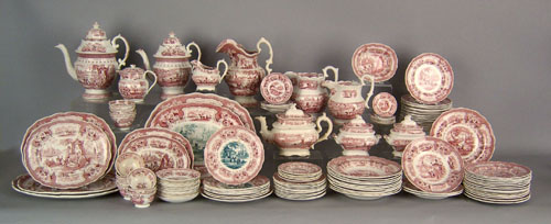 Appraisal: Extensive red Staffordshire assembled dinner service in the Palestine pattern