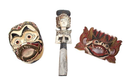 Appraisal: Sale Lot Three Balinese Articles a painted monkey plaster mask