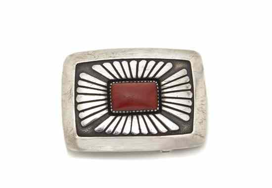 Appraisal: A Tewa Sterling Silver Belt Buckle Julian Lovato having rectangular