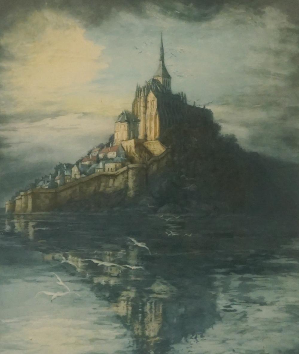 Appraisal: R Lonain Mont-Saint-Michel Colored Etching Signed l r Frame x