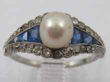 Appraisal: A sapphire diamond and pearl ring set in white metal