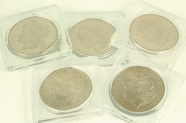 Appraisal: Five Morgan silver dollars -S and CONDITION Choice BU