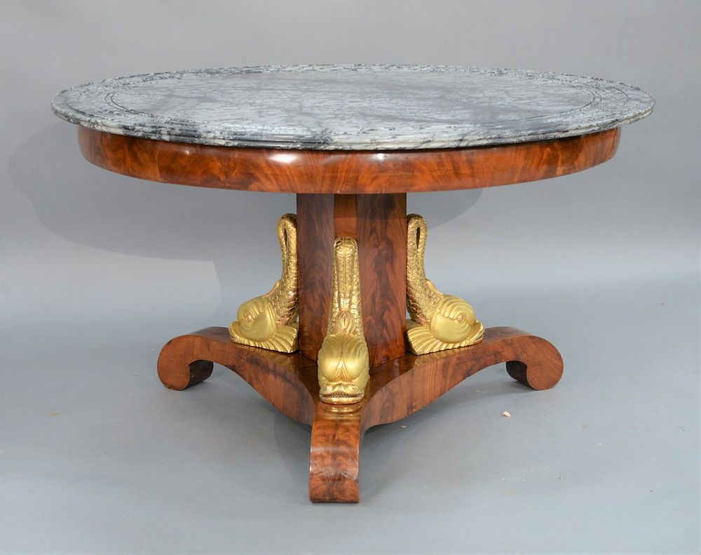 Appraisal: Empire Round Table having grey mottled marble top with grooved