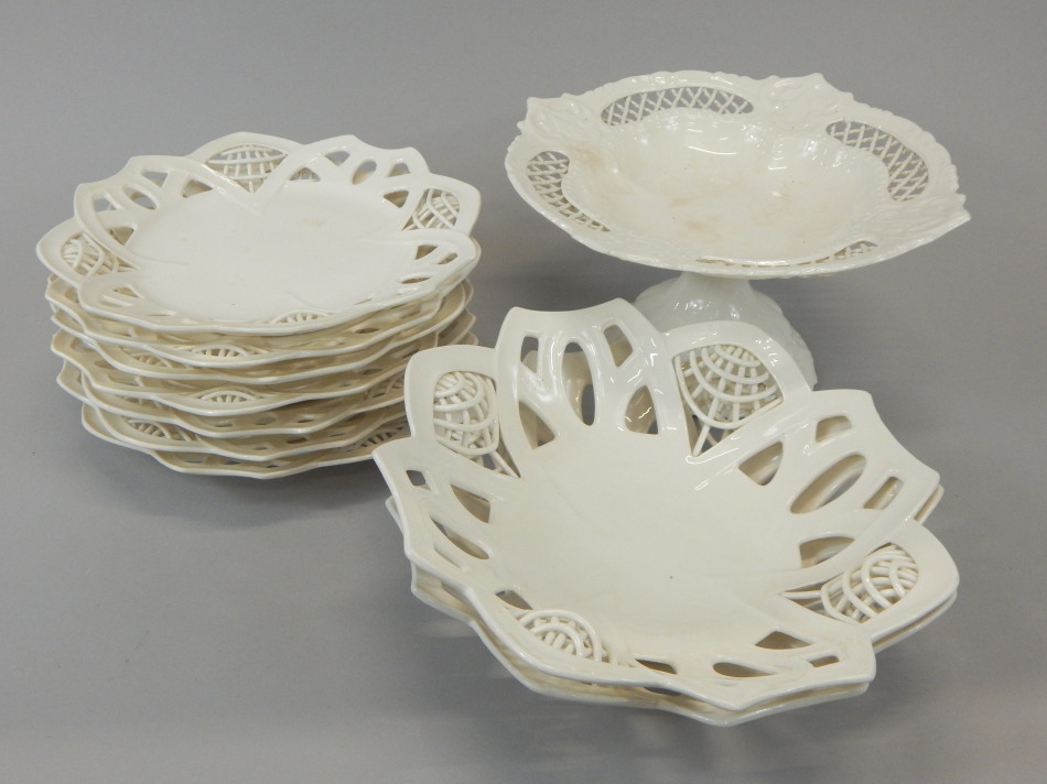 Appraisal: A Continental cream ware type part dessert service to include