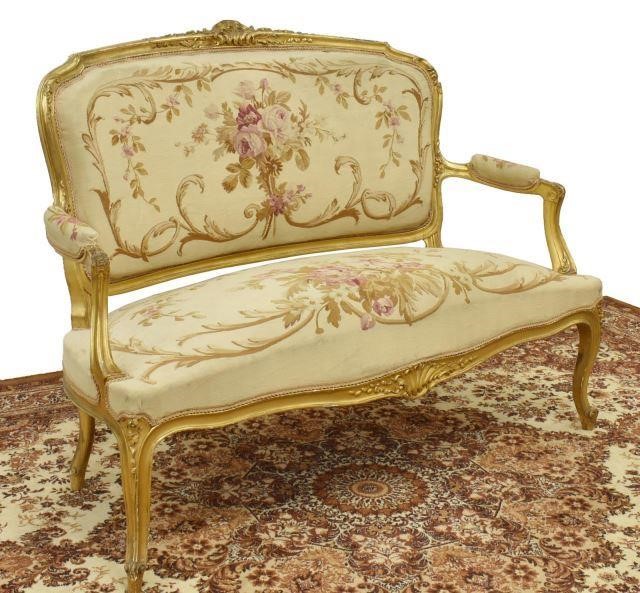 Appraisal: Louis XV style sofa upholstered in floral tapestry having a