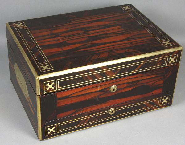 Appraisal: th Century English zebra wood brass-bound box having original velvet