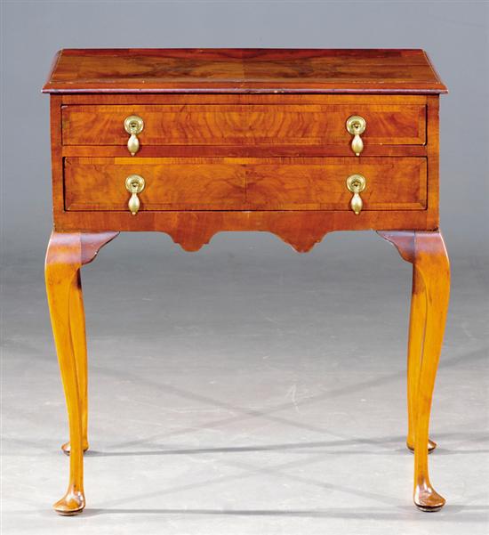 Appraisal: Queen Anne style burl and walnut lowboy mid th century