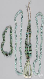 Appraisal: Pueblo turquoise nugget and shell heishi beaded necklace with jacla