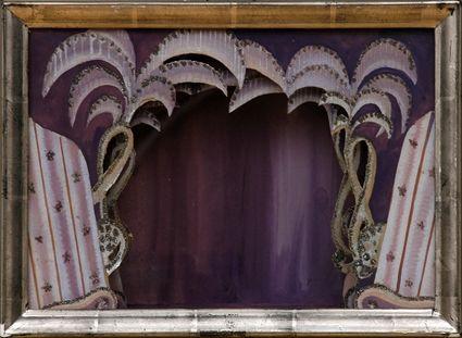 Appraisal: EUROPEAN SCHOOL SET DESIGN PURPLE PALMS Watercolor and glitter on