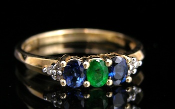 Appraisal: Lady's Sapphire Emerald and Diamond Ring k yellow gold ring