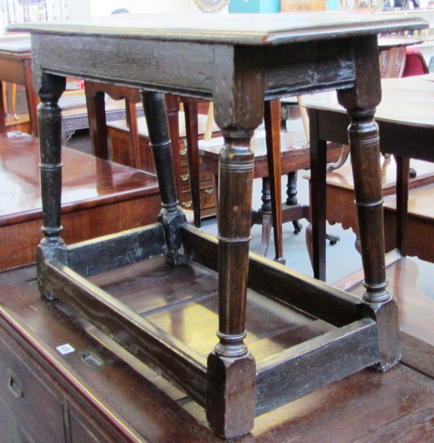 Appraisal: An th century and later oak rectangular stool on turned