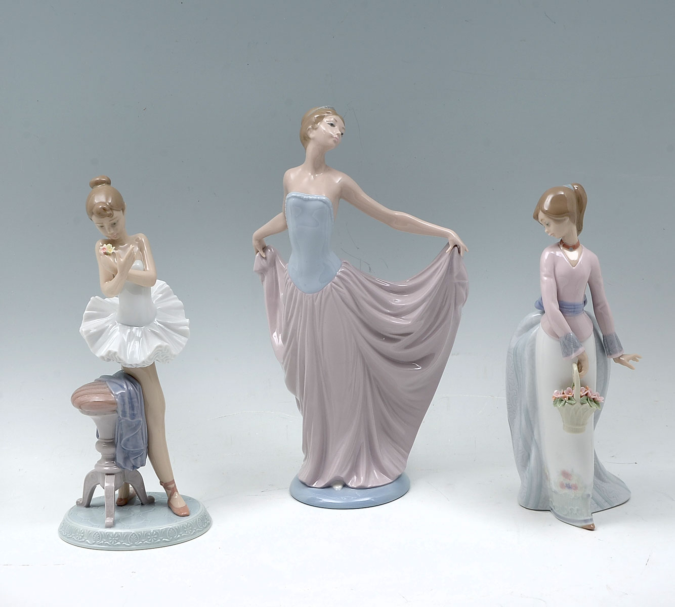 Appraisal: PC LLADRO PORCELAIN FIGURINE LOT ''Perfect Performance'' ''Dancer'' ''Basket of