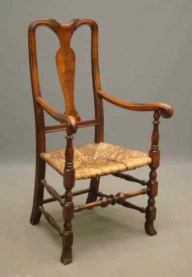 Appraisal: th c New Hampshire Queen Anne style chair with rush