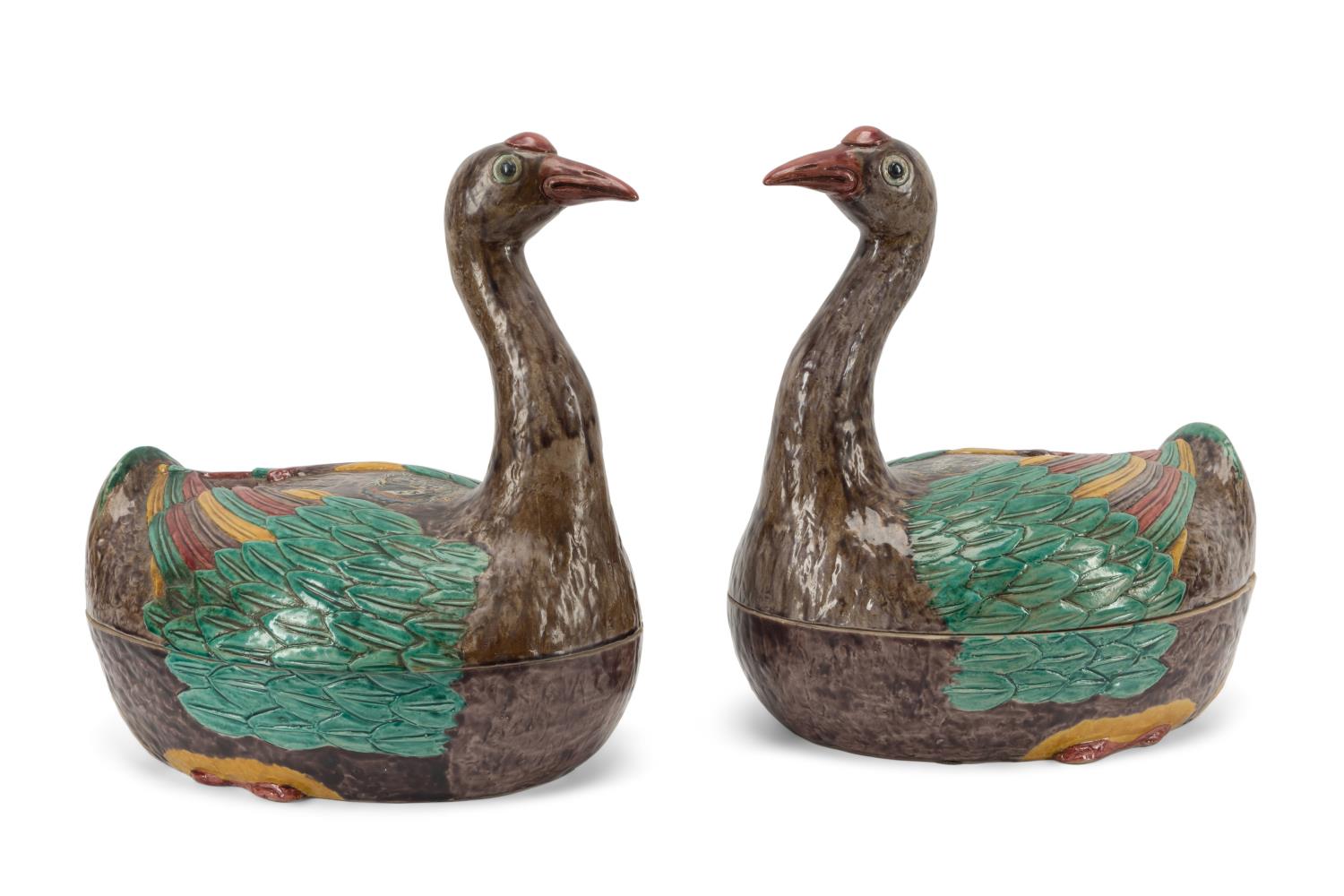 Appraisal: PAIR CHINESE EXPORT STYLE GOOSE FORM TUREENS Pair Chinese Export