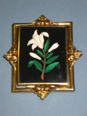 Appraisal: A PIETRA DURA BROOCH the oblong panel inlaid with a