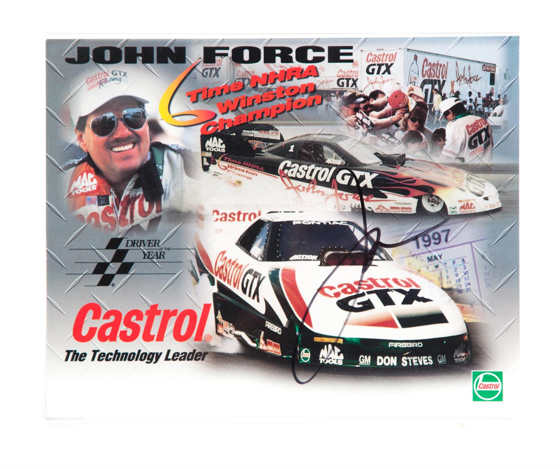 Appraisal: JOHN FORCE AUTOGRAPH Autographed photo montage of NHRA driver and