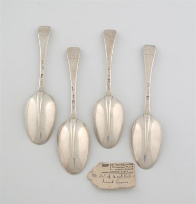 Appraisal: A set of four George II dessertspoons Hanoverian with plain