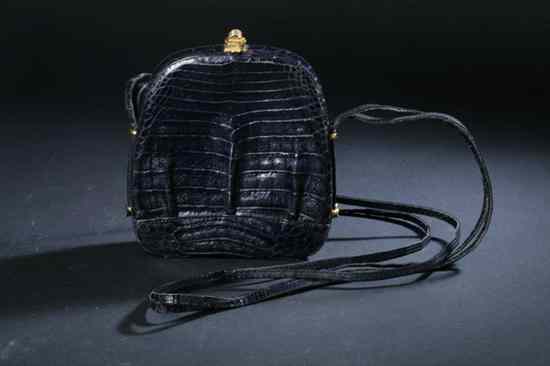 Appraisal: VINTAGE NAVY POLISHED CROCODILE HANDBAG s- s Budd Leather Made