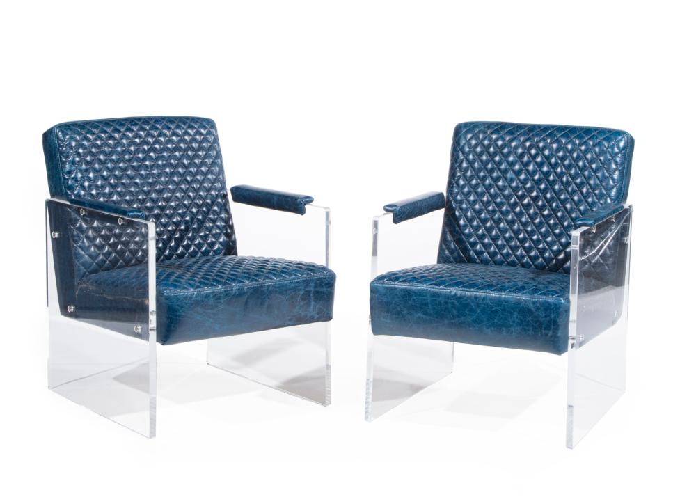 Appraisal: Pair of Contemporary Acrylic and Leather Armchairs th c padded