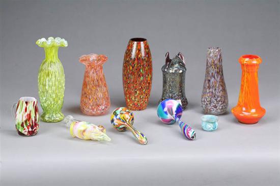 Appraisal: ELEVEN PIECES OF GLASS End of day style Six vases