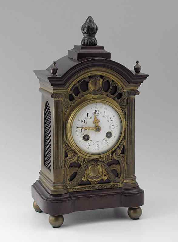 Appraisal: FRENCH MAHOGANY AND BRASS MANTLE CLOCK Mahogany body with cast