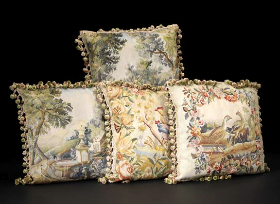 Appraisal: Silk Aubusson Tapestry-Faced Square Sofa Pillow featuring a group of