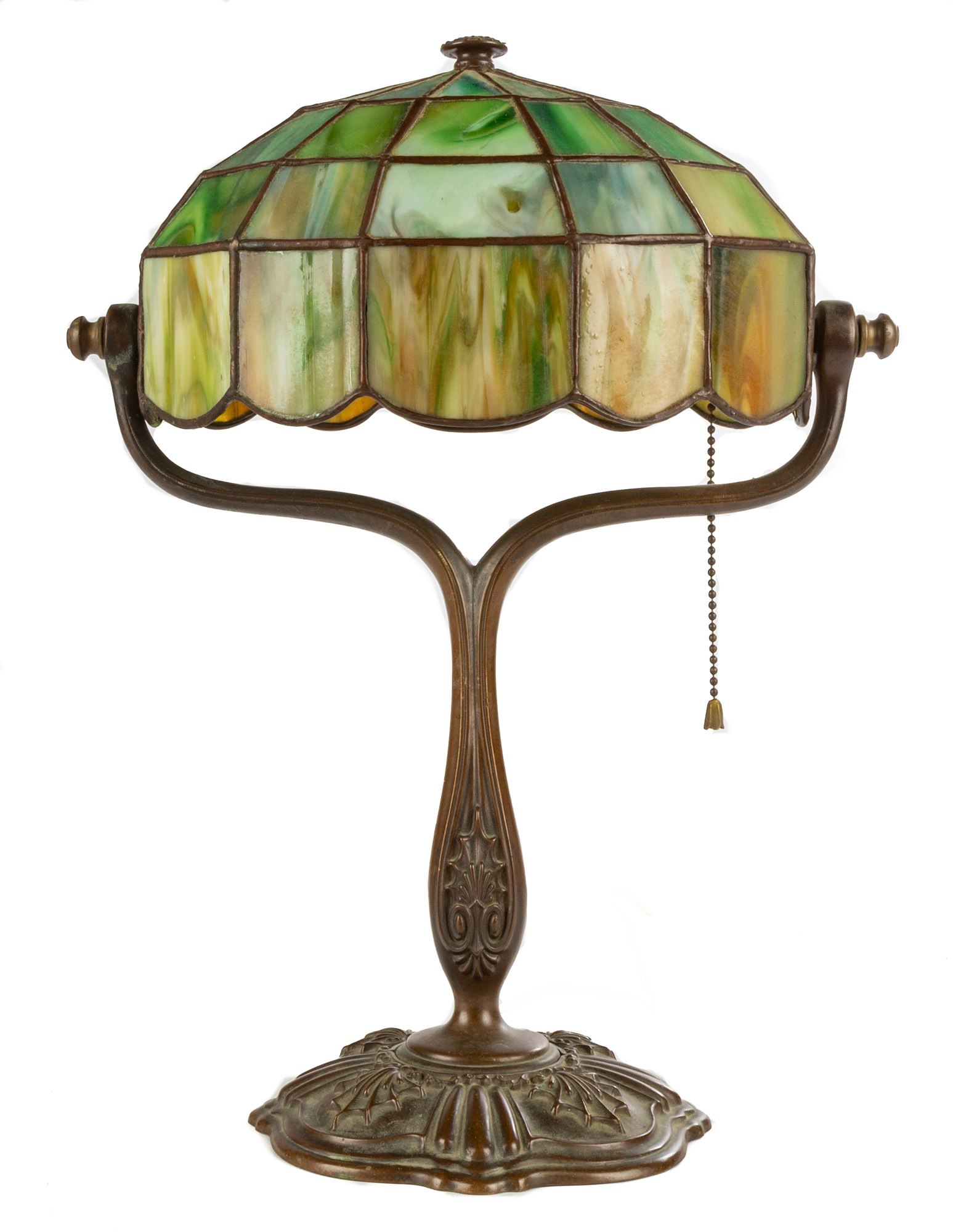 Appraisal: DUFFNER KIMBERLY LEADED GLASS TABLE LAMP Early th century leaded