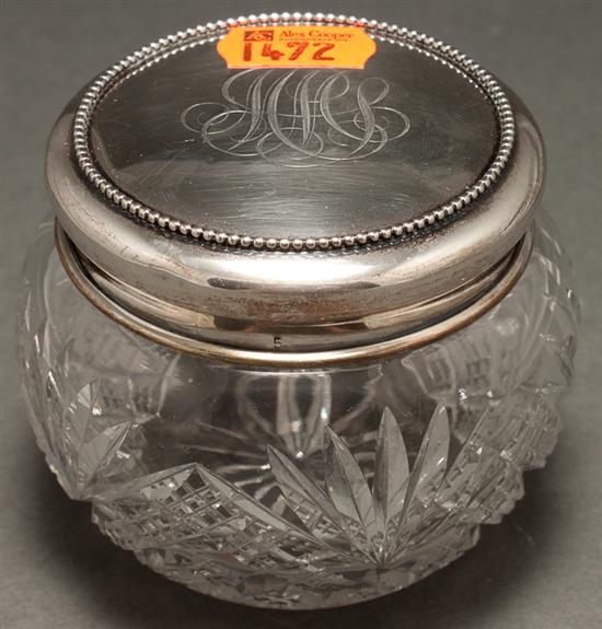 Appraisal: American cut glass powder jar with Bailey Banks Biddle sterling