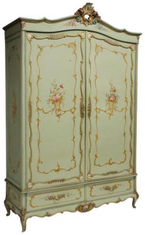 Appraisal: Louis XV style paint decorated armoire th c carved rocaille