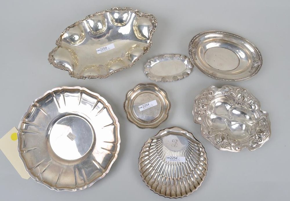 Appraisal: Group Seven Assorted Sterling Trays Bowls comprising a Fisher shell