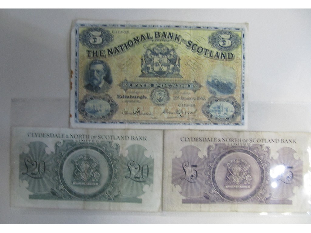 Appraisal: Lot comprising three banknotes - Clydesdale and North of Scotland