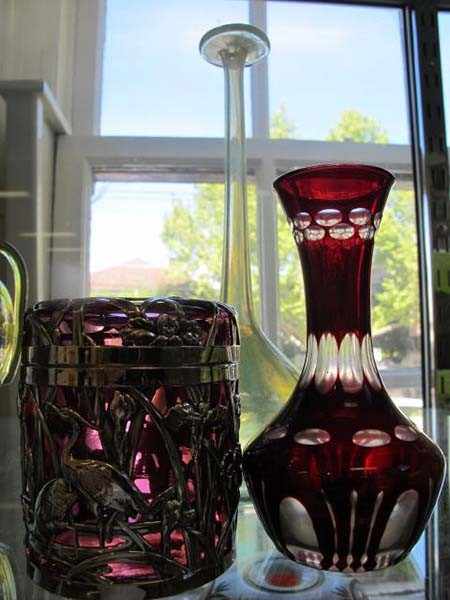 Appraisal: THREE PIECES OF GLASS COMPRISING OF TWO VASES AND ONE