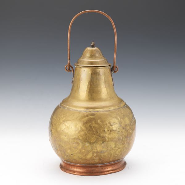 Appraisal: LIDDED BRASS AND COPPER VESSEL x Lidded brass container with