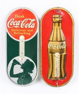 Appraisal: Two Vintage Metal Coca-Cola Thermometers one decorated with a bottle