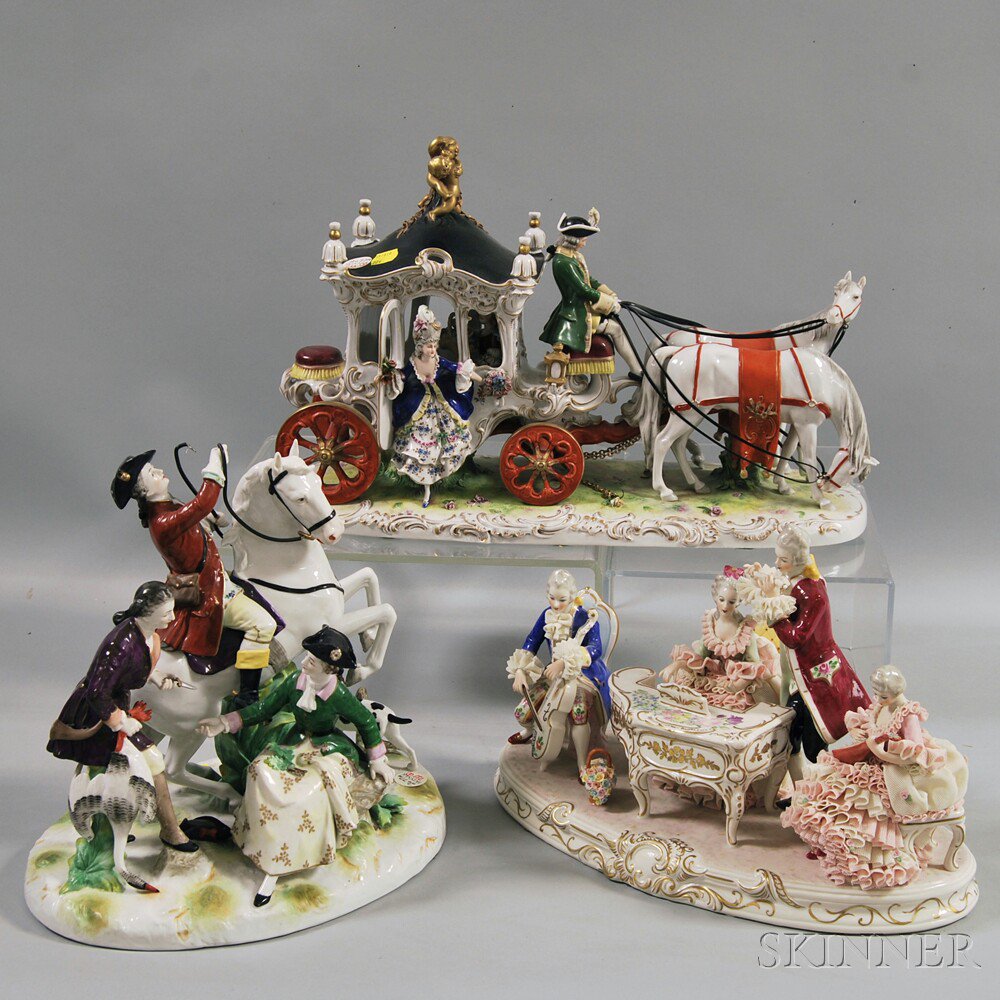 Appraisal: Three German Porcelain Plateaus th century depicting a carriage scene