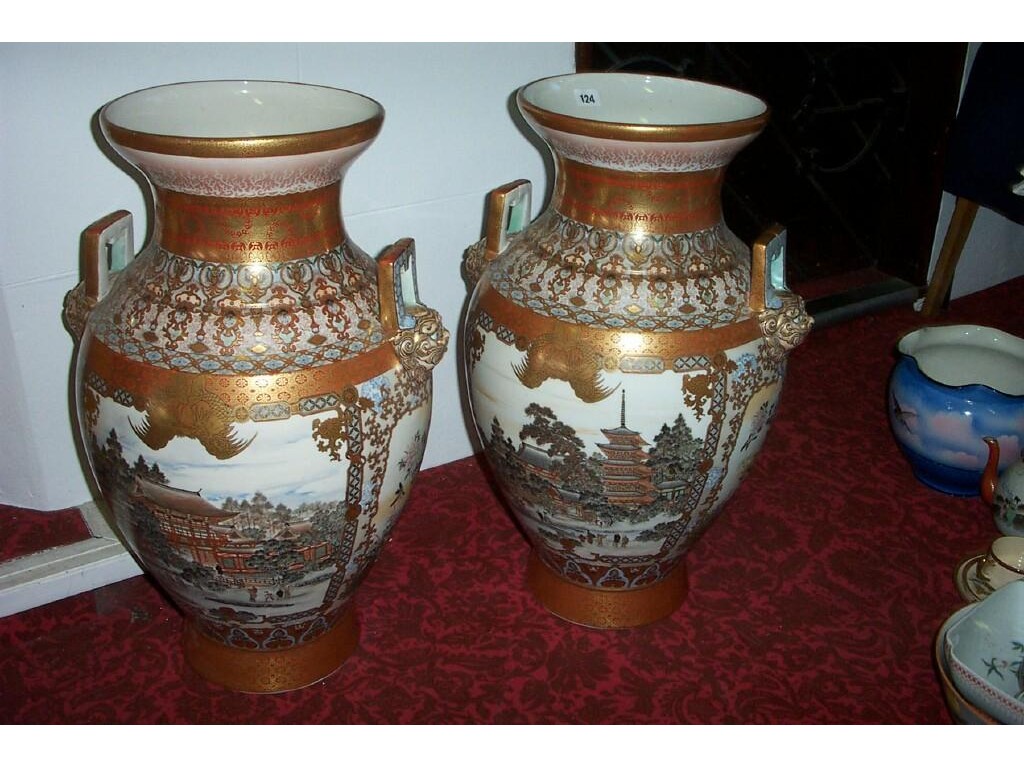 Appraisal: A pair of substantial th century Satsuma -handled vases with