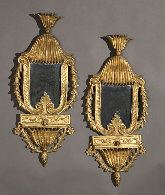 Appraisal: Pair of Italian Neoclassical Style Giltwood Lyre-Form Mirrors Late th