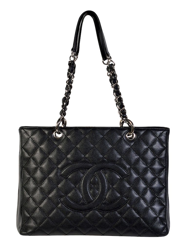 Appraisal: Black CHANEL Grand Shopper Tote 'GST' Bag Chanel black caviar