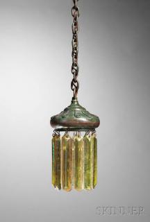 Appraisal: Hanging Lamp with Prisms Attributed to Tiffany Studios Bronze and