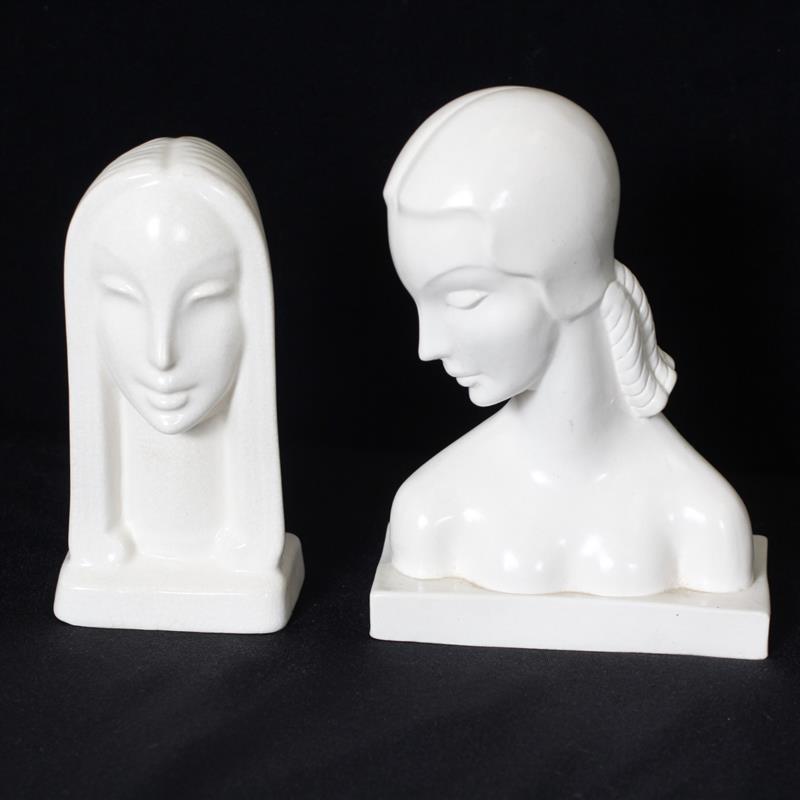 Appraisal: Two AMACO Art Pottery Deco Female Busts White matte glaze