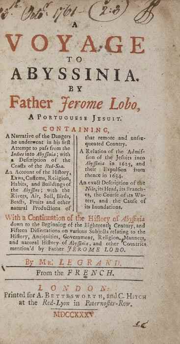 Appraisal: Johnson Samuel - Lobo Father Jerome A Voyage to Abyssinia