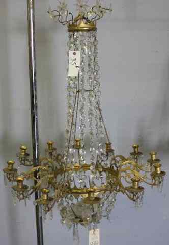 Appraisal: Unusual th Century Light Gilded Brass andCrystal Prism Chandelier with