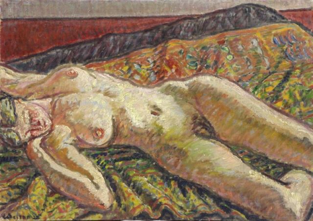 Appraisal: WESTON Harold Oil on Canvas Reclining Nude Signed and dated