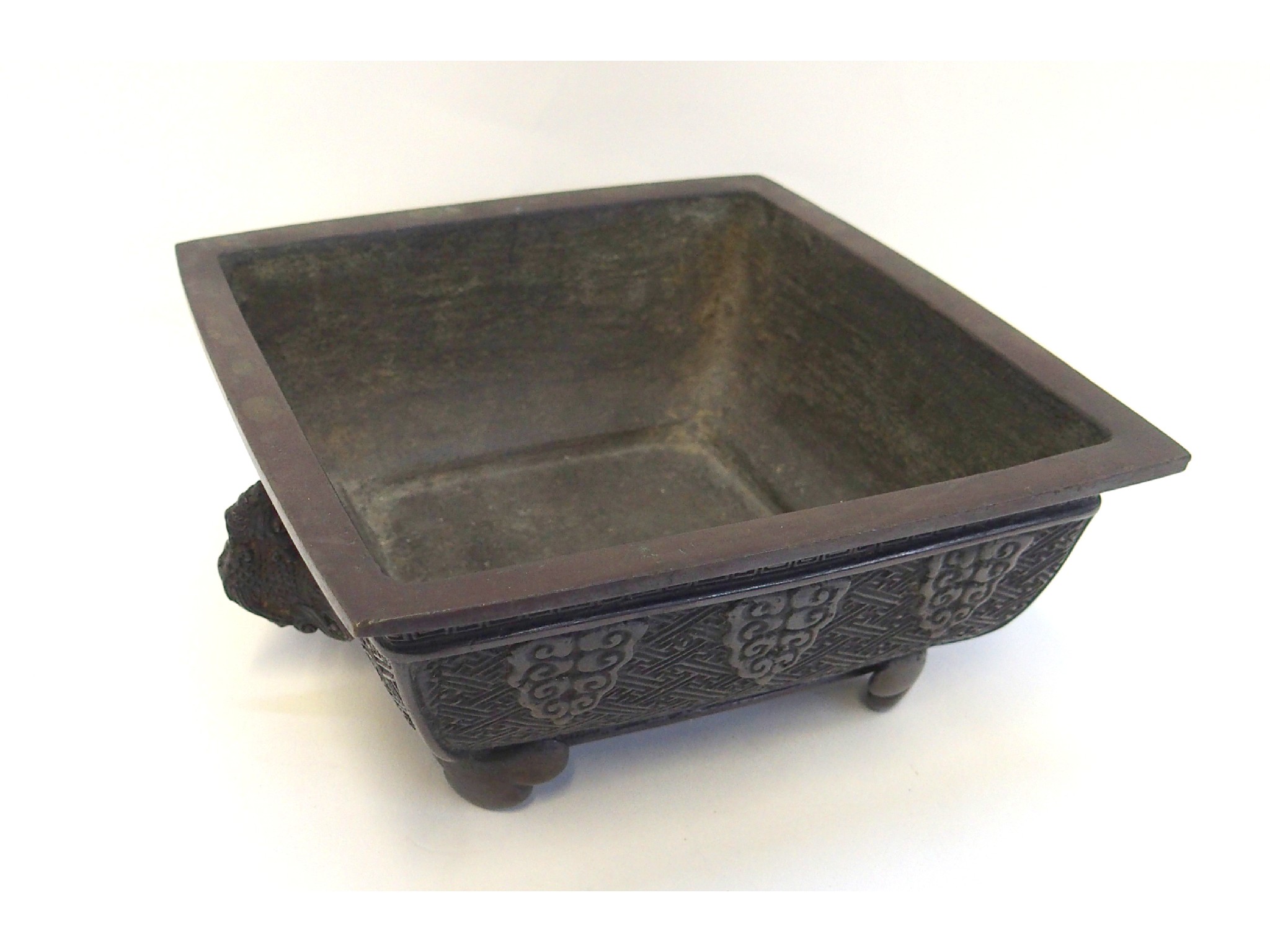 Appraisal: Chinese bronzed metal square dish with external decoration